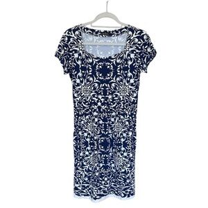 J. McLaughlin Navy and White Floral Swim Cover Up Dress Small